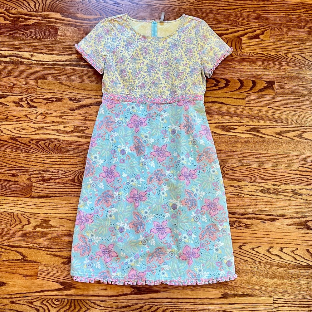 Hanna Andersson Dress‎ Women's Sz. 10 Blue Yellow Floral Paisley